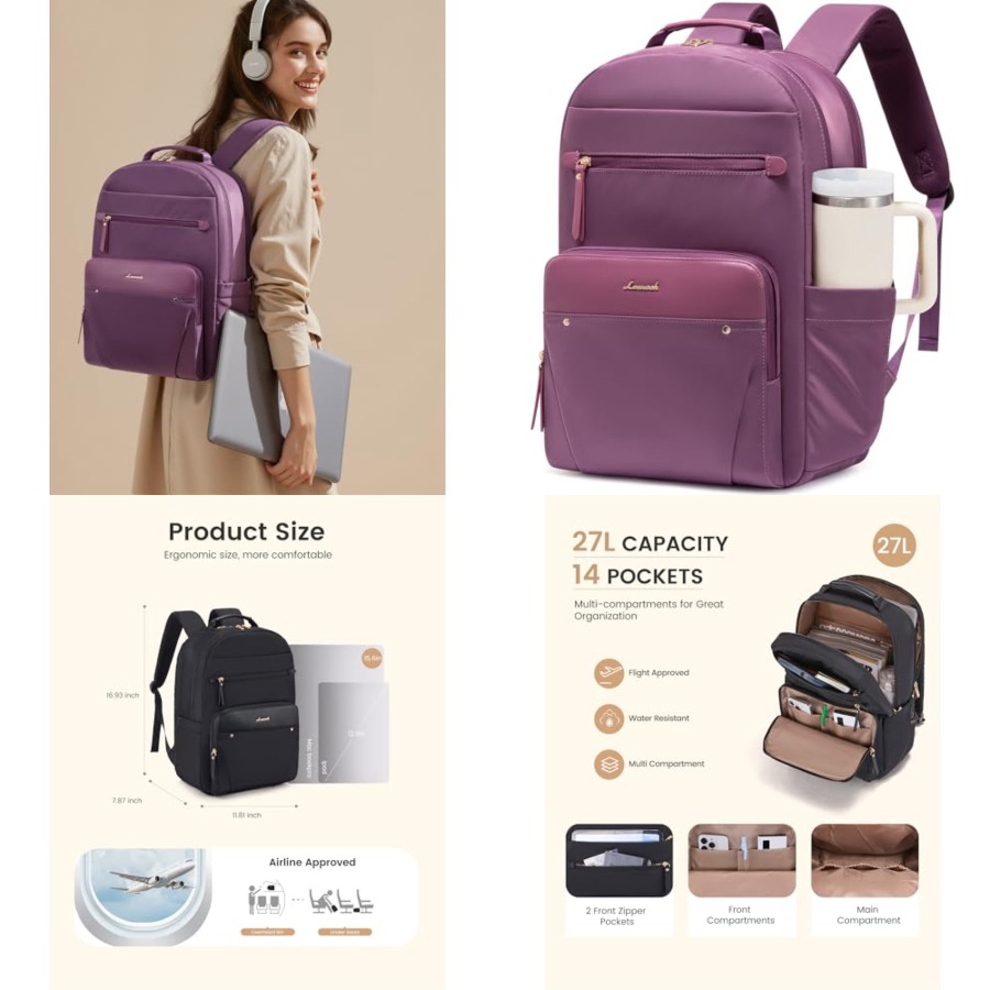Leather Work - Laptop Backpack for Women with Leather
