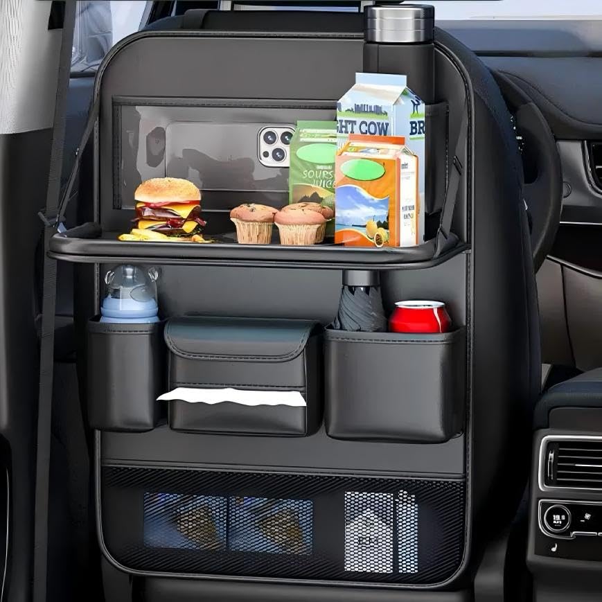 Leatherwork Desk - Multifunctional Car Backseat Organizer with Foldable