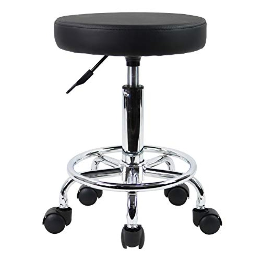 Leather Work - PU Leather Round Rolling Stool with