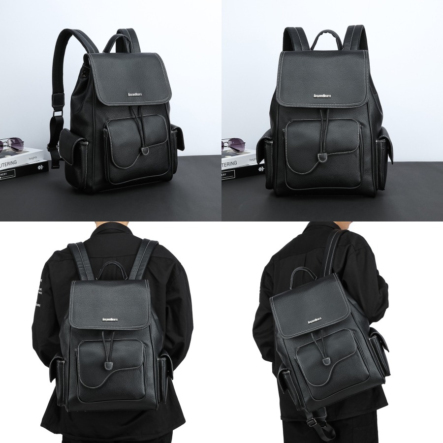 Leather Work - 【New Arrival】Women's Black Faux Leather Backpack,